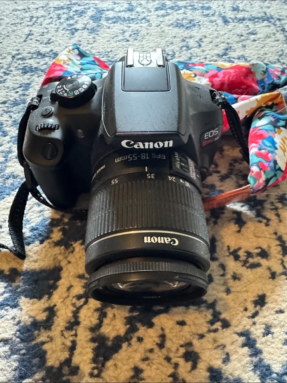 Canon DSLR with Bright Multicolor Floral Strap
